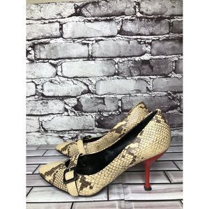Giuseppe Zanotti Ivory Cream SnakeSkin Leather Pointed Strap Heels Women Sz 37EU
